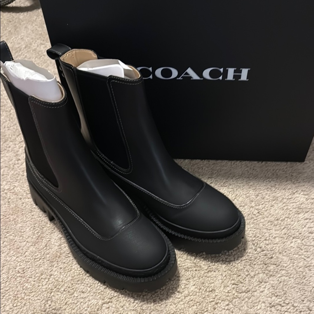 Coach Elegant Black Leather Boots
